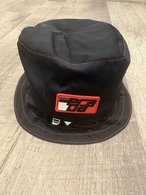 Authentic Prada Black Nylon Bucket Hat Orange Trim Made in Italy Linea Rossa